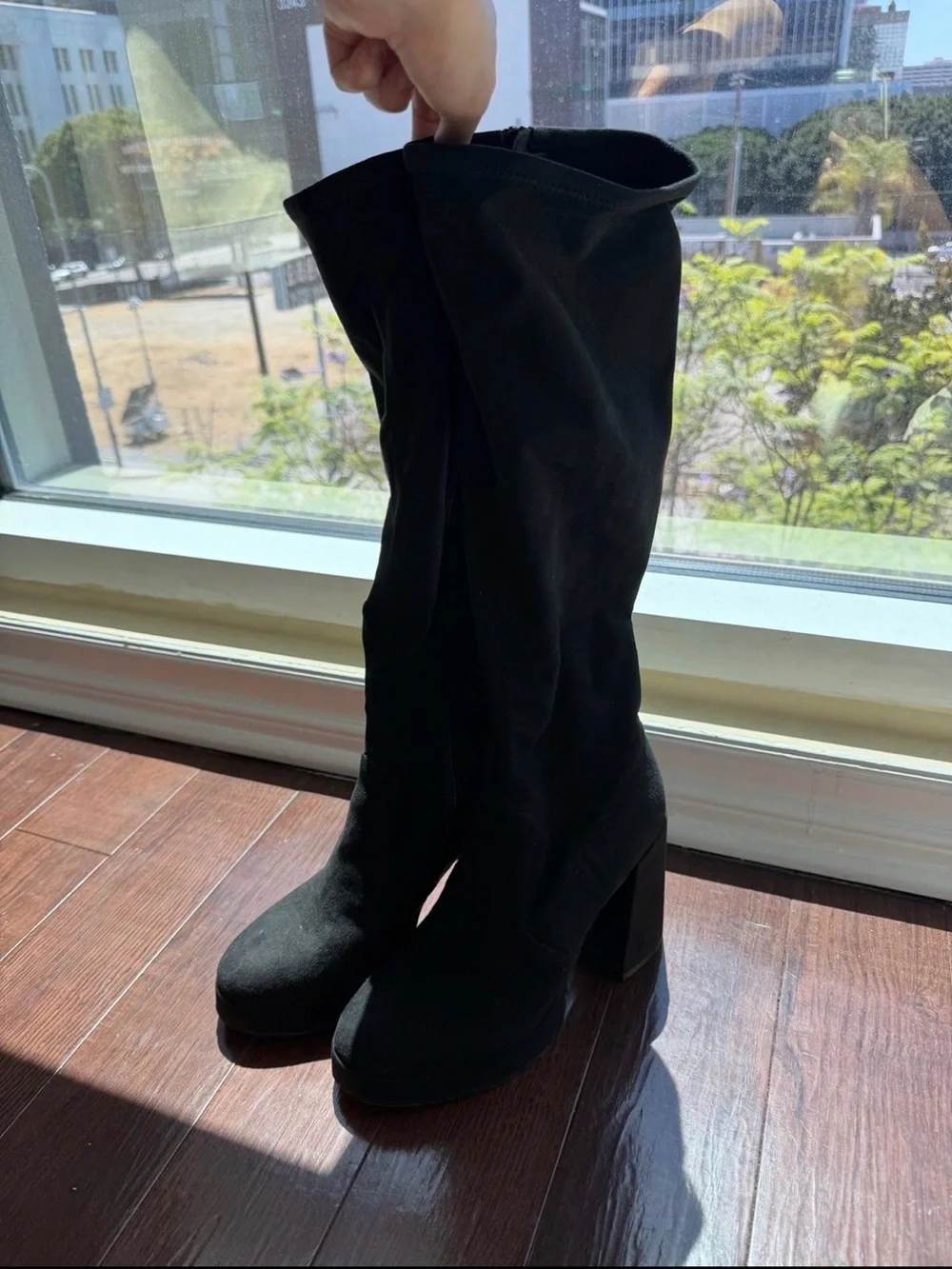 Steve Madden Black Suede Over-the-Knee Block Heel Boots